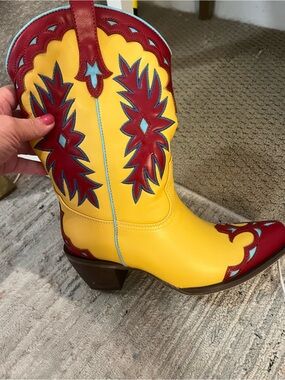 Women’s Yellow and Red Western Cowboy Boots - Fashion Statement Heel
